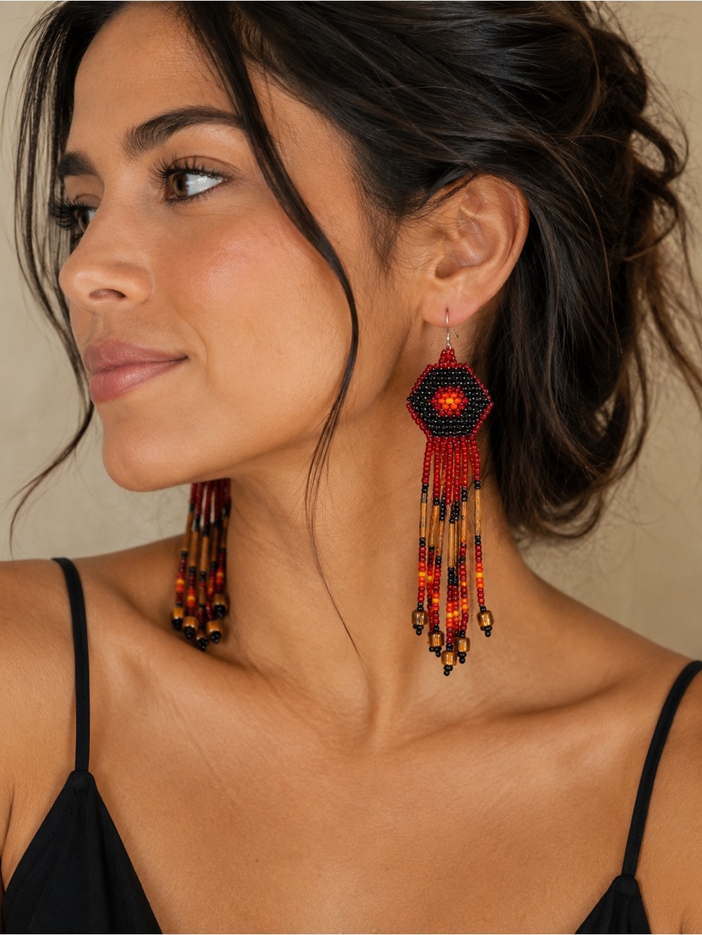 Handcrafted Beaded Dangle Earrings Tribal Boho Style